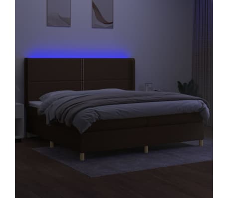 vidaXL Cama box spring colch&oacute;n luces LED tela marr&oacute;n oscuro 200x200 cm