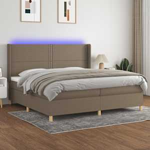 Box spring postelja z vzmetnico LED taupe 200x200 cm blago