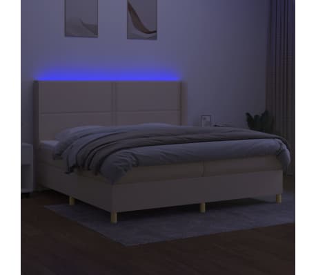 vidaXL Boxspring met matras en LED stof cr&egrave;mekleurig 200x200 cm