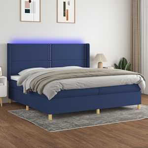 Box spring postel s matrací a LED modrá 200x200 cm textil - obrázek 1