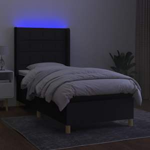 Box spring postelja z vzmetnico LED črna 80x200 cm blago - slika 3