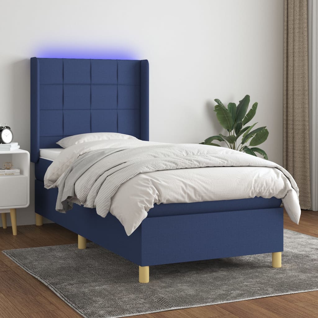 vidaXL Boxspringbett mit Matratze & LED Blau 80x200 cm Stoff