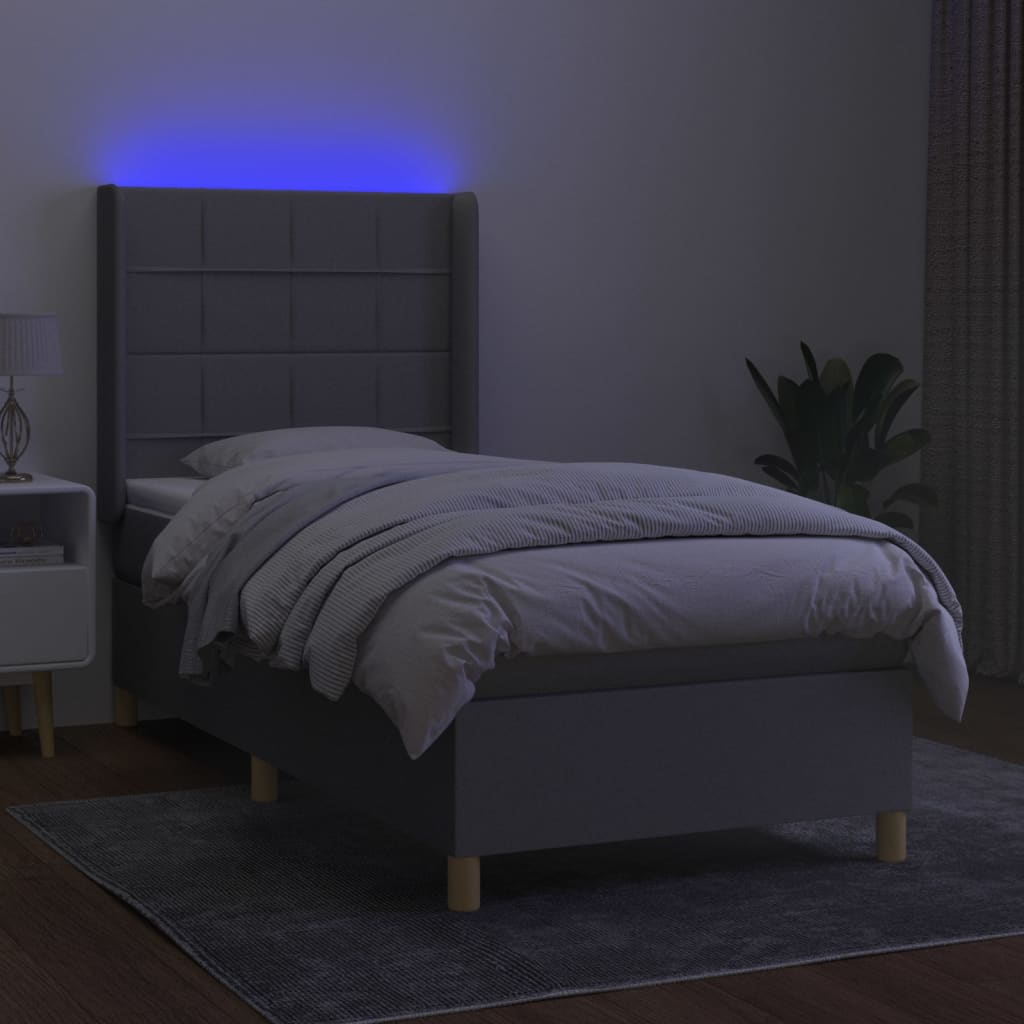 vidaXL Boxspring met matras en LED stof lichtgrijs 90x190 cm afbeelding