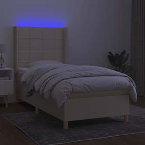 Box spring postel s matrací a LED krémová 90x190 cm textil - obrázek 3