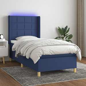 Box spring postel s matrací a LED modrá 90x190 cm textil - obrázek 1