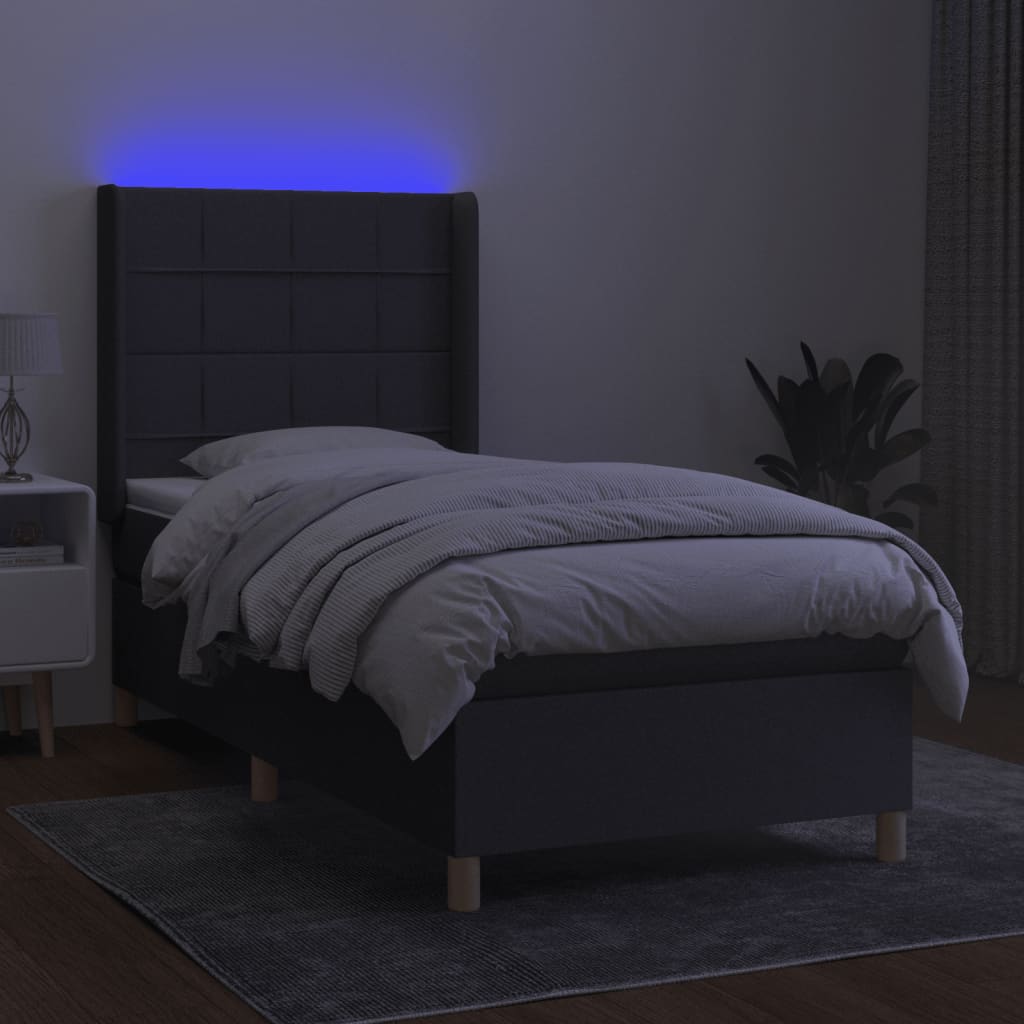 vidaXL Boxspring met matras en LED stof donkergrijs 90x200 cm afbeelding