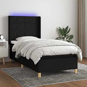 Box spring postel s matrací a LED černá 90x200 cm textil - obrázek 1