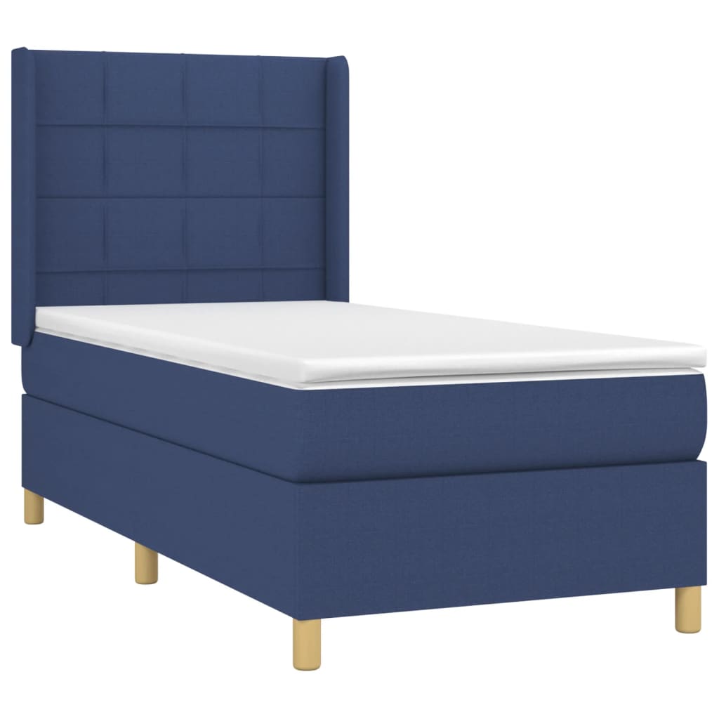 Kék szövet rugós és LED-es ágy matraccal 90x200 cm 