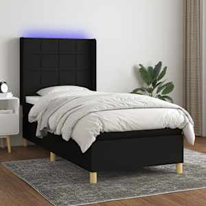 Box spring postel s matrací a LED černá 100x200 cm textil - obrázek 1