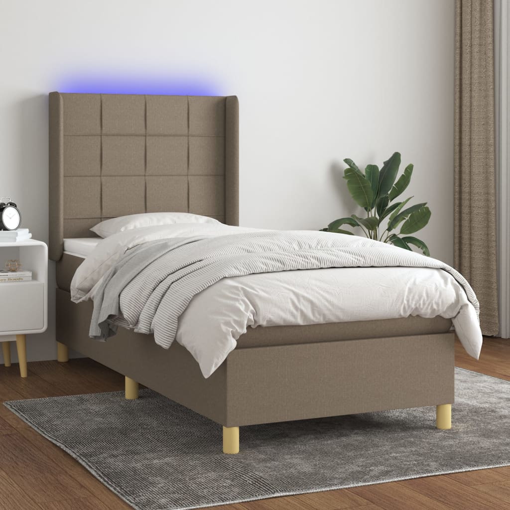Sommier tapissier avec matelas et LED Taupe 100x200 cm Tissu