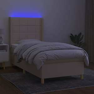 Box spring postel s matrací a LED krémová 100x200 cm textil - obrázek 3