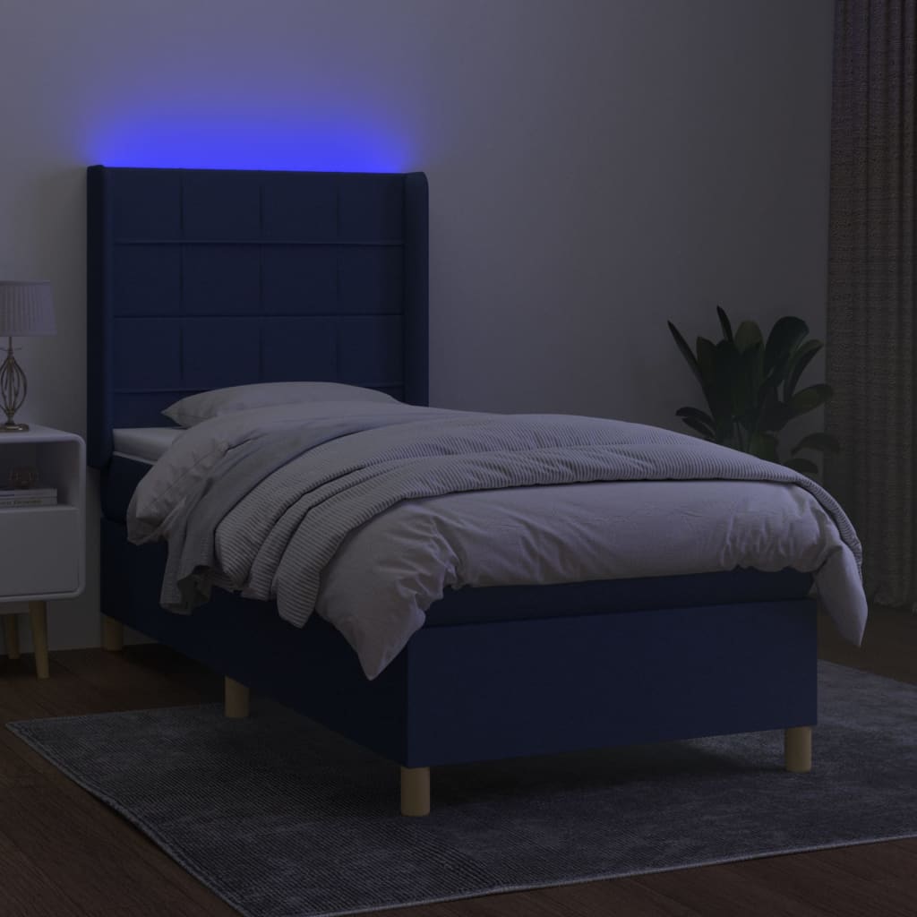 vidaXL Boxspring met matras en LED stof blauw 100x200 cm afbeelding