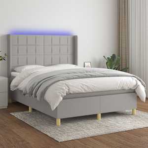 Box spring postel s matrací a LED světle šedá 140x190 cm textil - obrázek 1