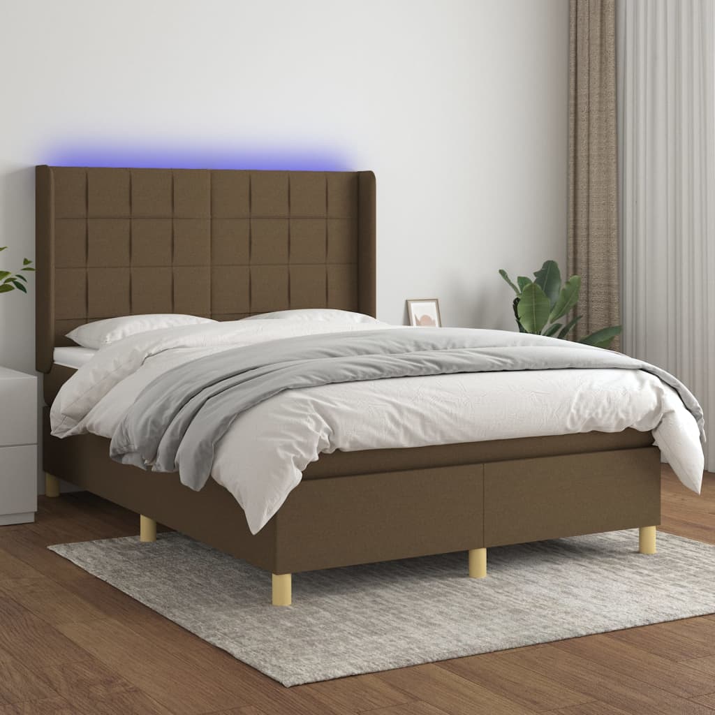 vidaXL Boxspringbett mit Matratze & LED Dunkelbraun 140x190 cm Stoff