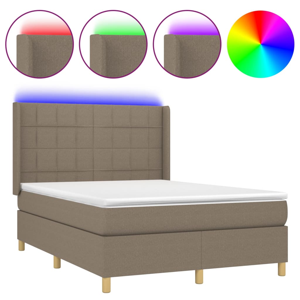vidaXL Box spring postel s matrací a LED taupe 140x190 cm textil