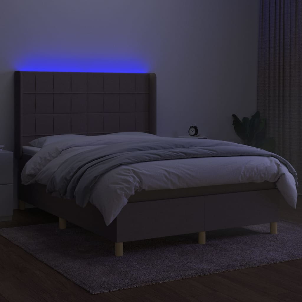 vidaXL Boxspring met matras en LED stof taupe 140x190 cm afbeelding