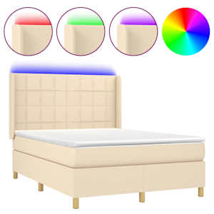 Box spring postel s matrací a LED krémová 140x190 cm textil - obrázek 2