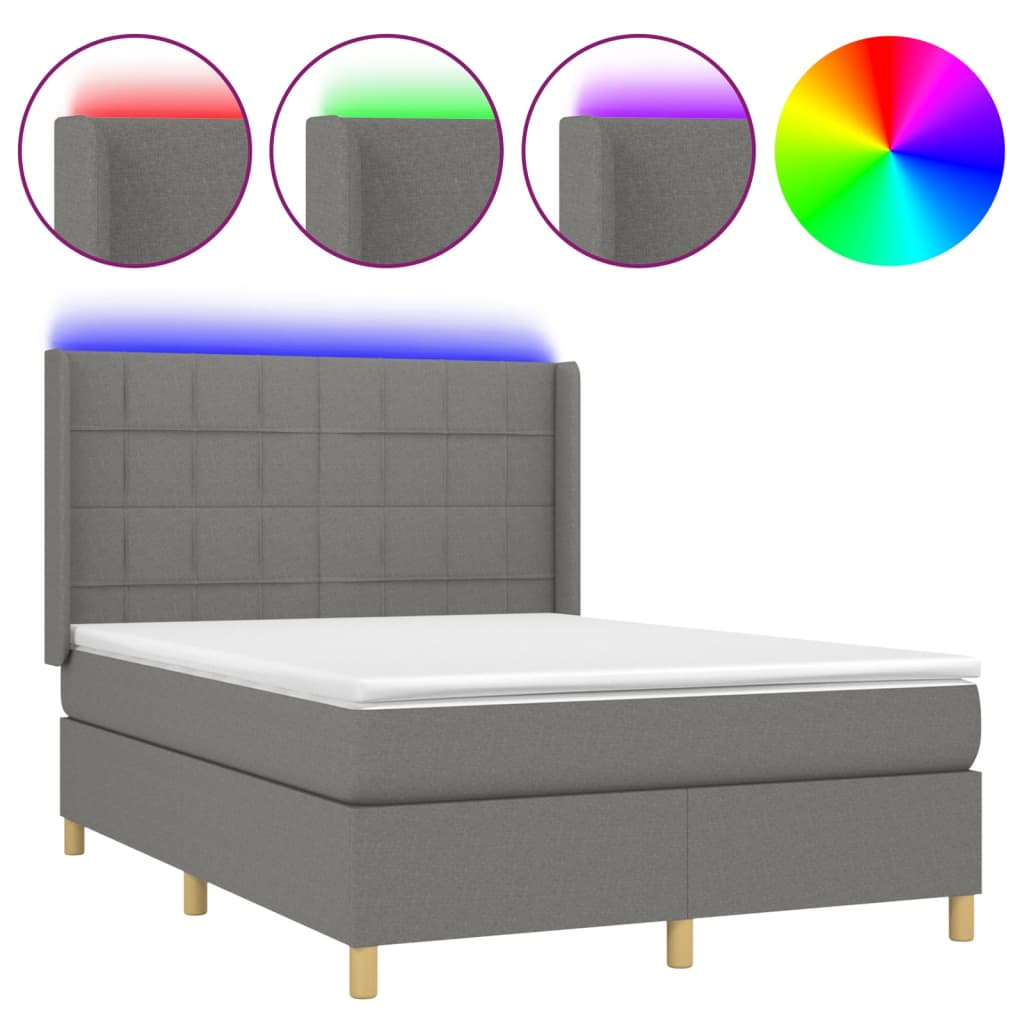 vidaXL Boxspring met matras en LED stof donkergrijs 140x200 cm