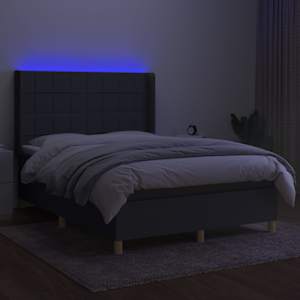 Box spring postelja z vzmetnico LED temno siva 140x200 cm blago - slika 3