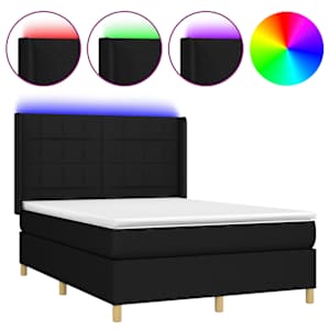 Box spring postelja z vzmetnico LED črna 140x200 cm blago - slika 2