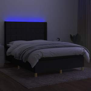 Box spring postelja z vzmetnico LED črna 140x200 cm blago - slika 3