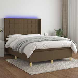 Box spring postelja z vzmetnico LED temno rjava 140x200cm blago