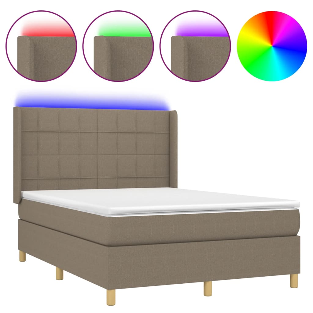 Tópszínű szövet rugós és LED-es ágy matraccal 140x200 cm 