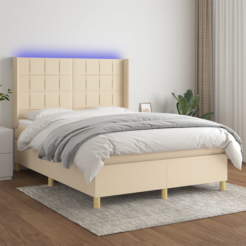 vidaXL Boxspringbett mit Matratze & LED Creme 140x200 cm Stoff