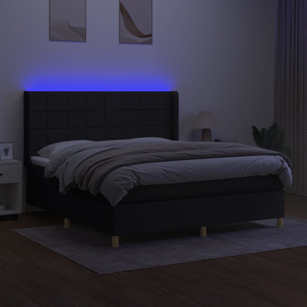 Thumbnail - vidaXL Boxspringbett mit Matratze & LED Schwarz 160x200 cm Stoff