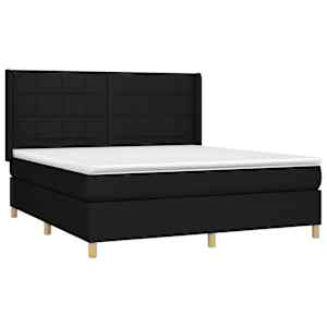 Box spring postelja z vzmetnico LED črna 160x200 cm blago - slika 4
