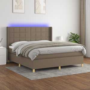 Box spring postelja z vzmetnico LED taupe 160x200 cm blago