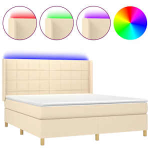 Box spring postel s matrací a LED krémová 160x200 cm textil - obrázek 2