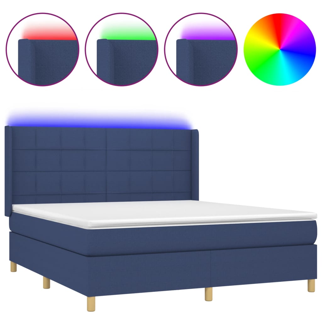 Kék szövet rugós és LED-es ágy matraccal 160x200 cm 