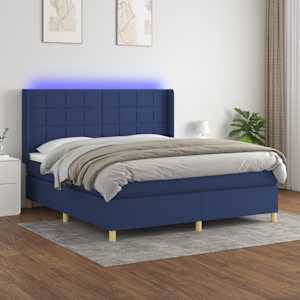 Box spring postel s matrací a LED modrá 160x200 cm textil - obrázek 1