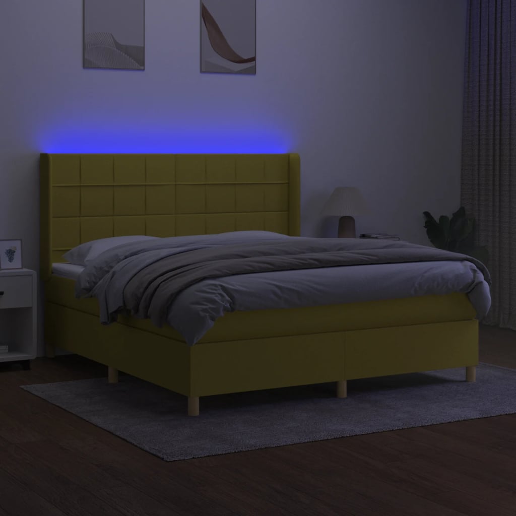 Zöld szövet rugós és LED-es ágy matraccal 160x200 cm 