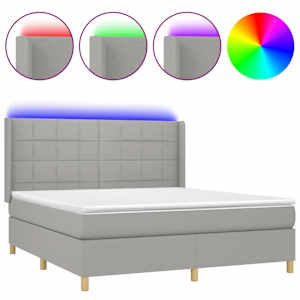 Box spring postel s matrací a LED světle šedá 180x200 cm textil - obrázek 2
