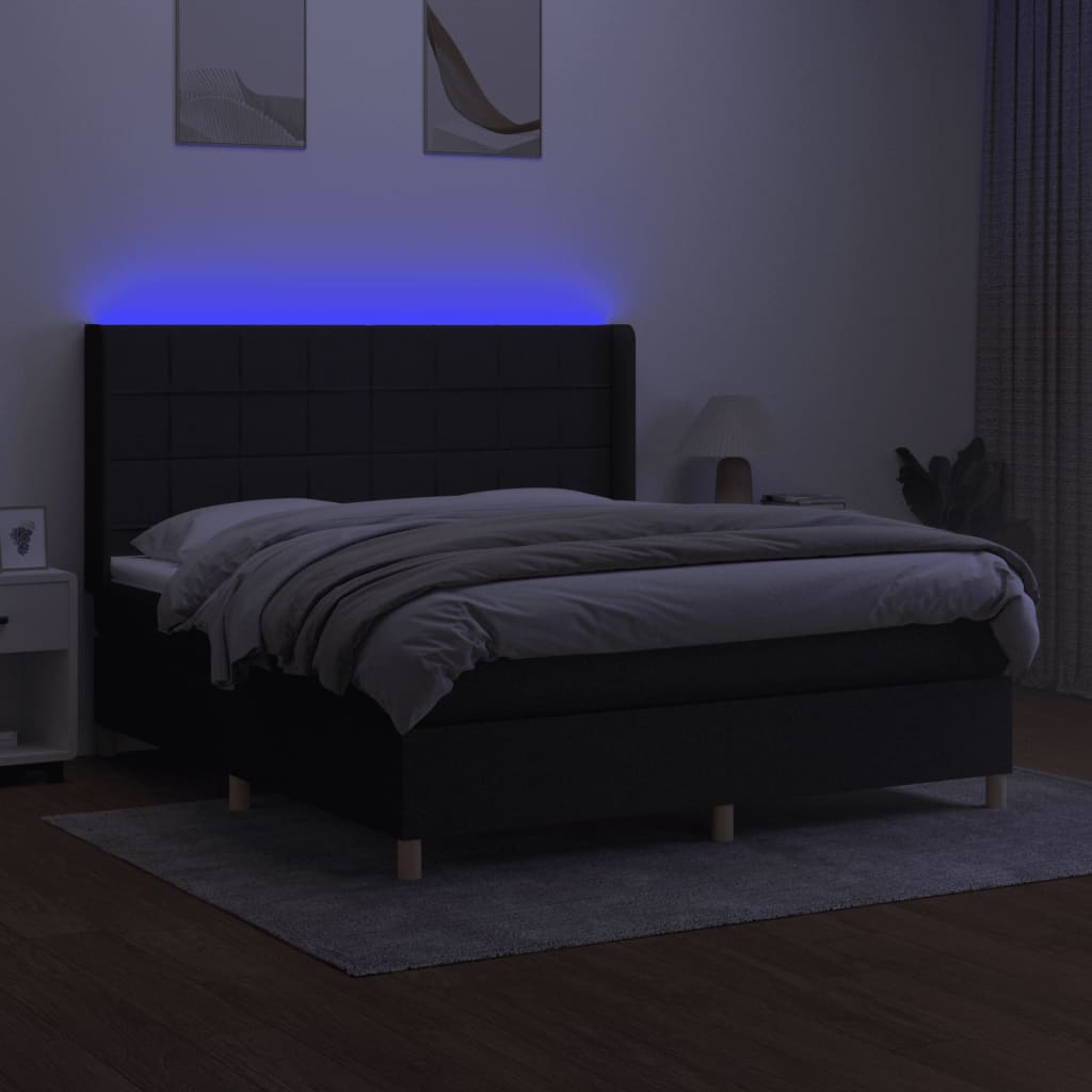 Thumbnail - vidaXL Boxspringbett mit Matratze & LED Schwarz 180x200 cm Stoff