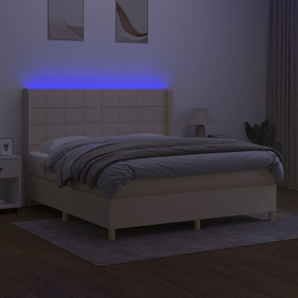 vidaXL Boxspring met matras en LED stof crèmekleurig 180x200 cm afbeelding