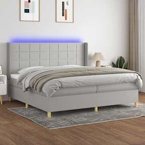 Box spring postel s matrací a LED světle šedá 200x200 cm textil - obrázek 1