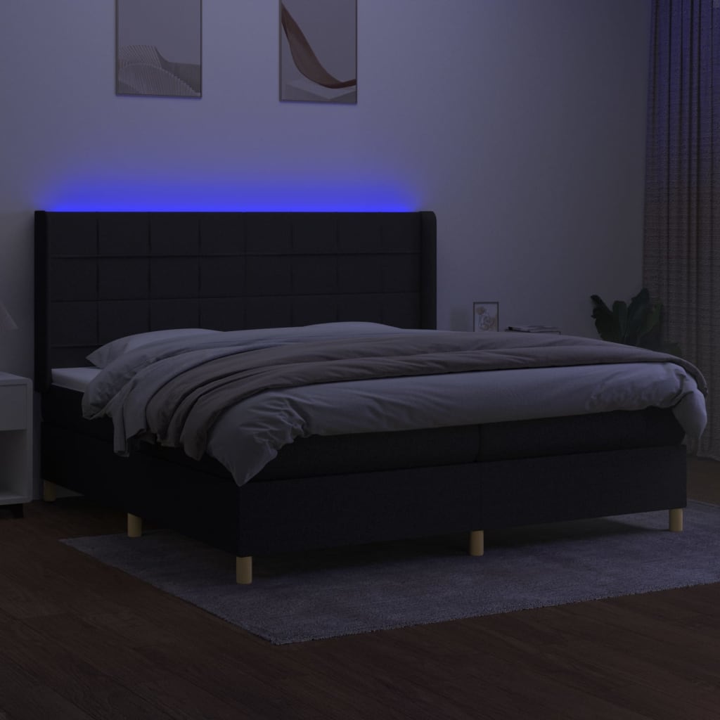 vidaXL Boxspring met matras en LED stof zwart 200x200 cm afbeelding