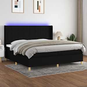 Box spring postel s matrací a LED černá 200x200 cm textil - obrázek 1