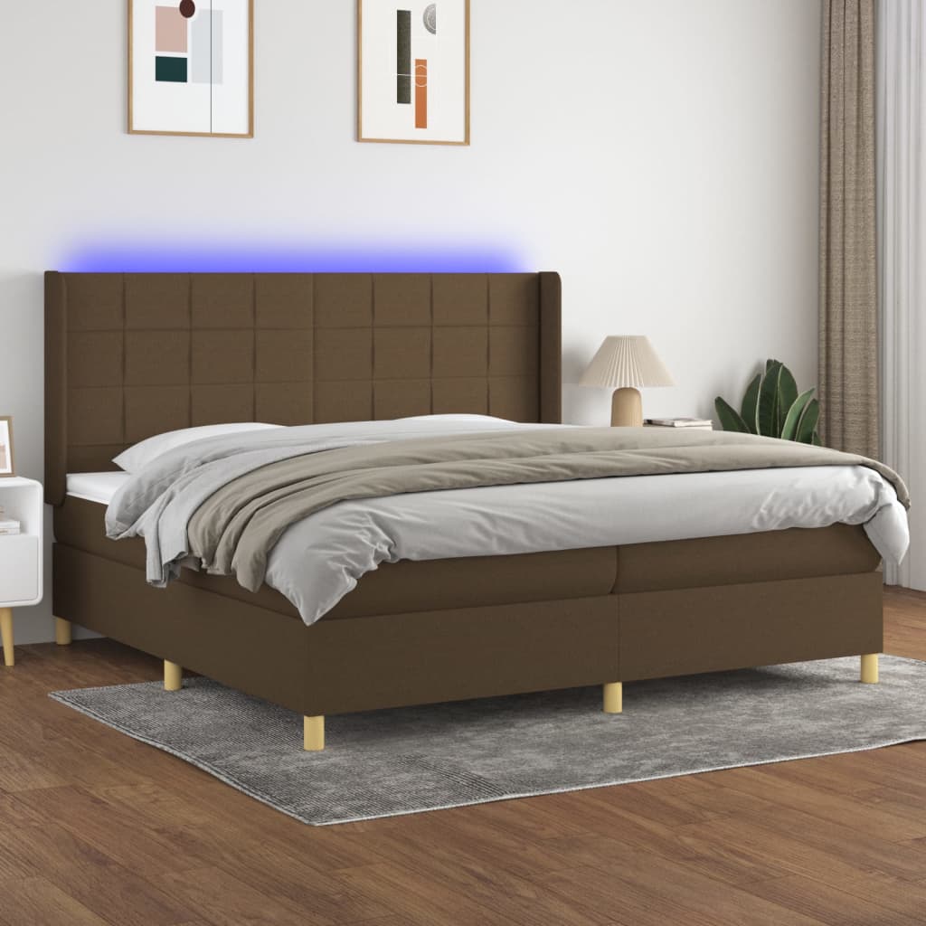 vidaXL Boxspringbett mit Matratze & LED Dunkelbraun 200x200 cm Stoff