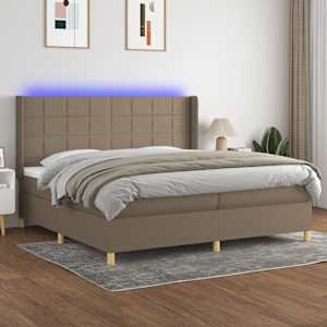Box spring postelja z vzmetnico LED taupe 200x200 cm blago