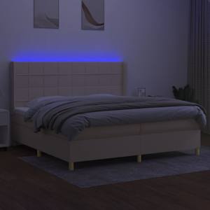 Box spring postel s matrací a LED krémová 200x200 cm textil - obrázek 3