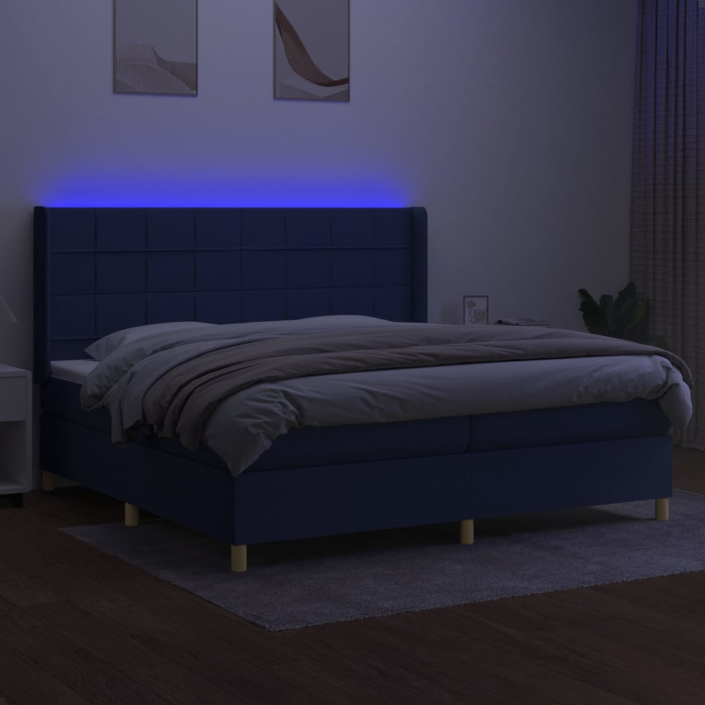 vidaXL Boxspring met matras en LED stof blauw 200x200 cm afbeelding