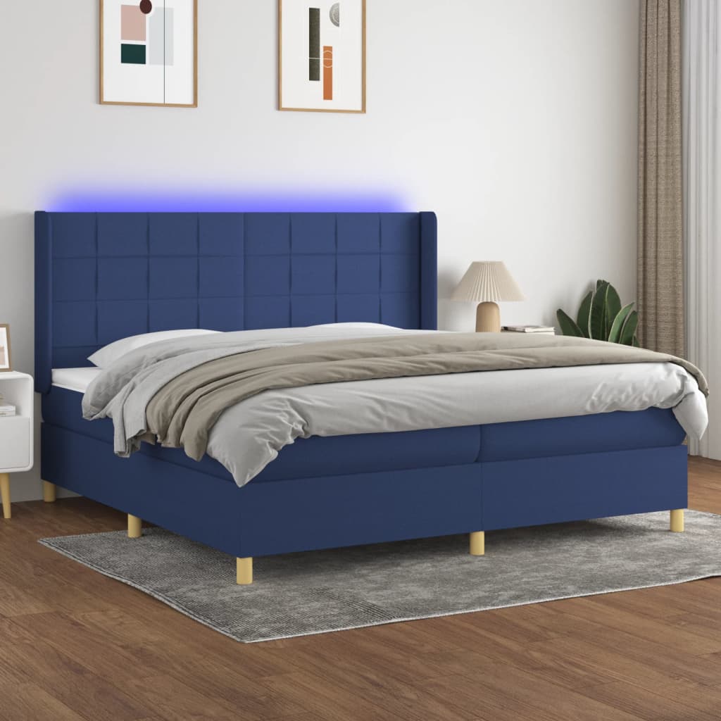 Sommier tapissier et matelas et LED Bleu 200x200 cm Tissu