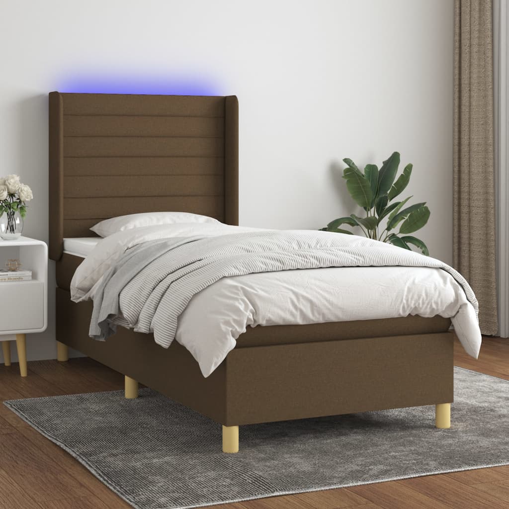 vidaXL Boxspringbett mit Matratze & LED Dunkelbraun 80x200 cm Stoff