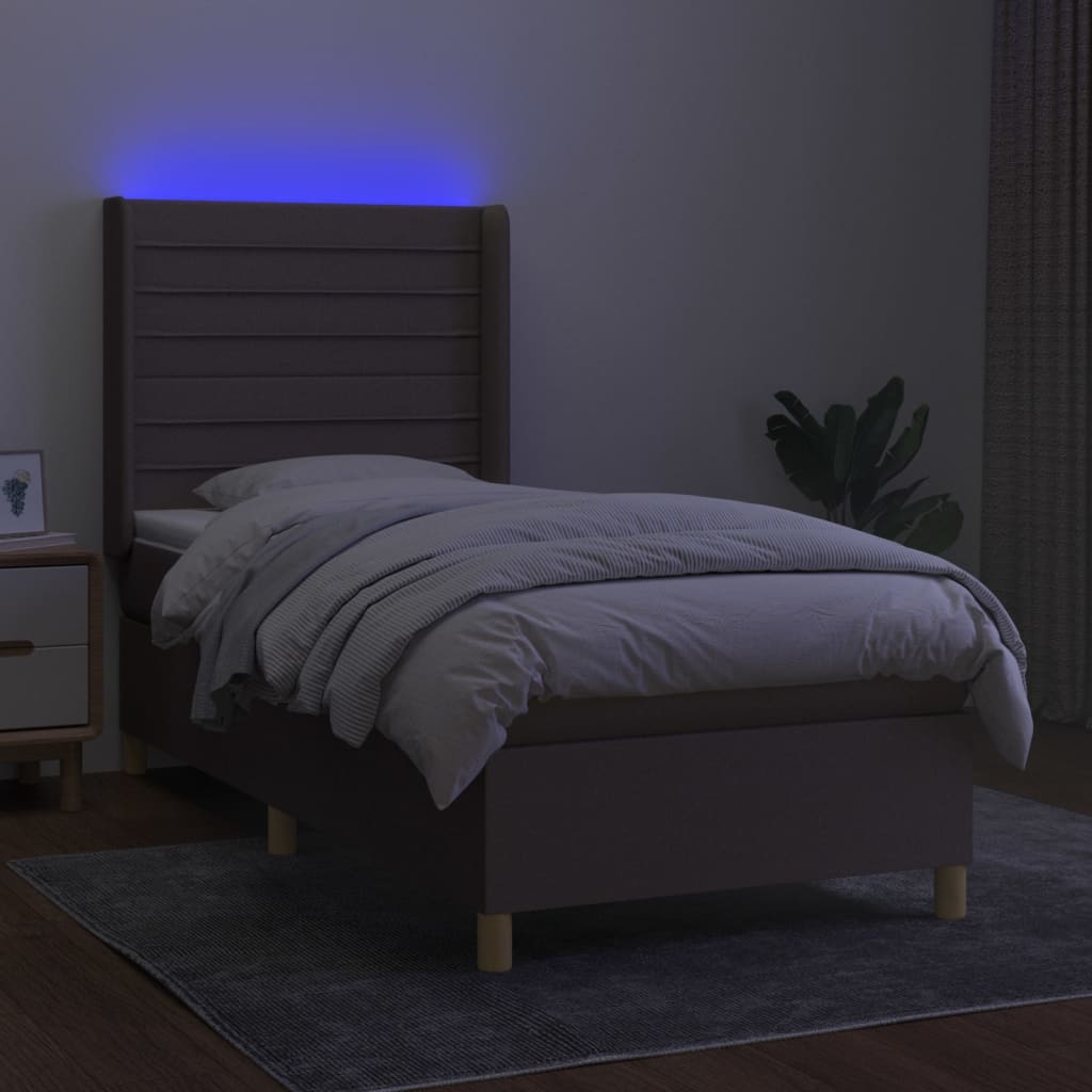 Tópszínű szövet rugós és LED-es ágy matraccal 80 x 200 cm 