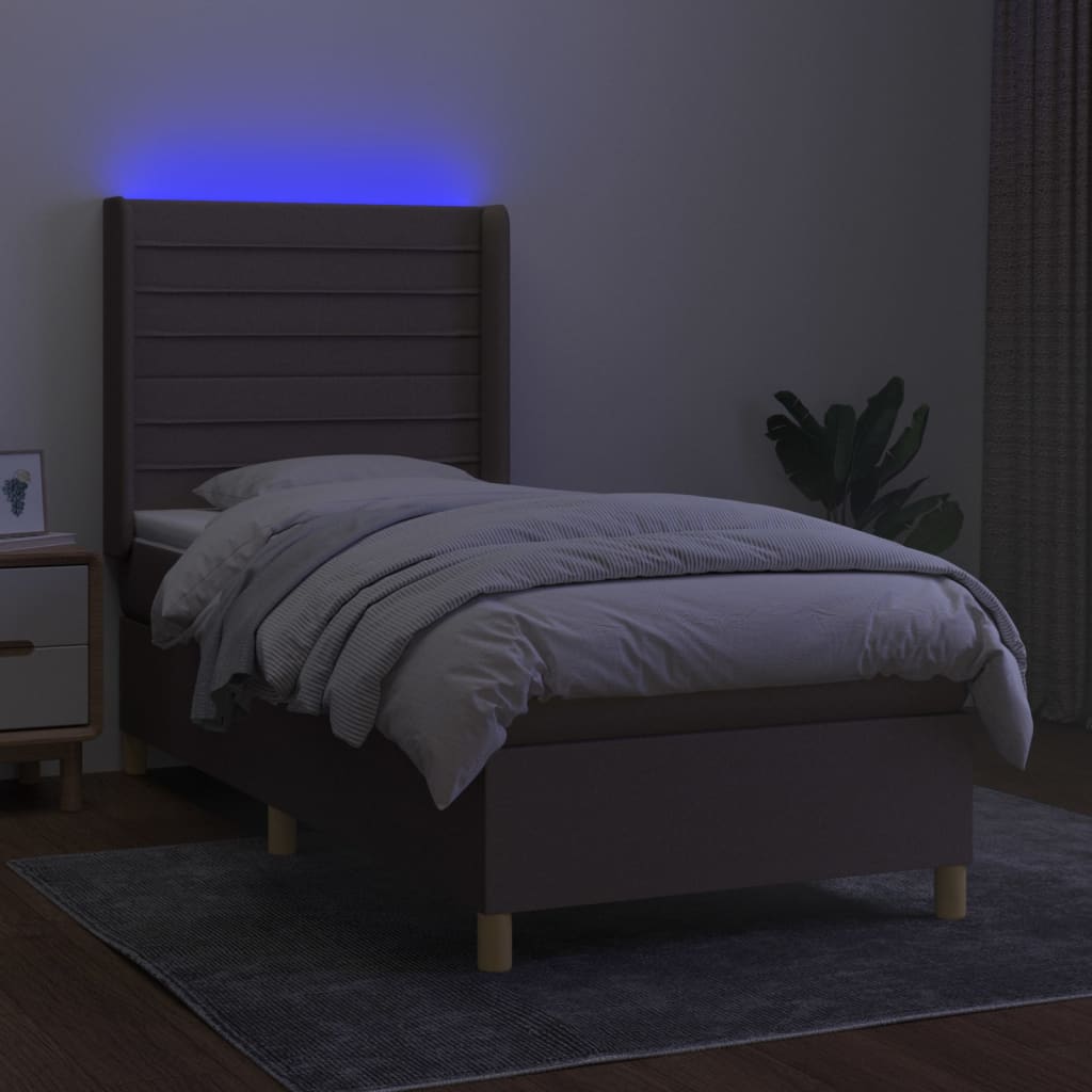 vidaXL Boxspring met matras en LED stof taupe 80x200 cm afbeelding