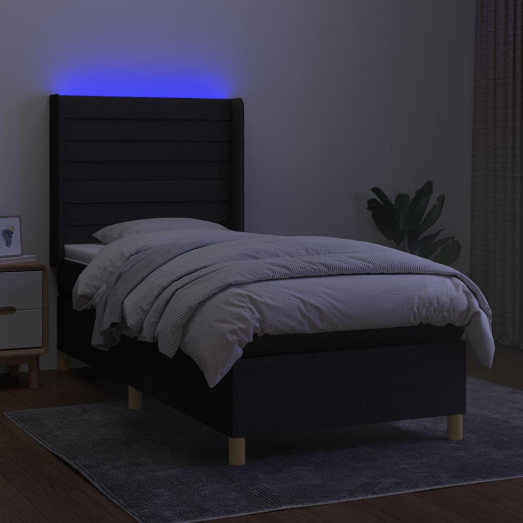 vidaXL Boxspring met matras en LED stof zwart 90x190 cm afbeelding